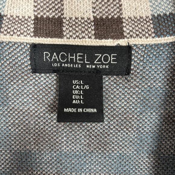 Rachel Zoe Button Up Cardigan Shacket Sweater Blazer Brown Plaid Large Fall - Picture 3 of 8